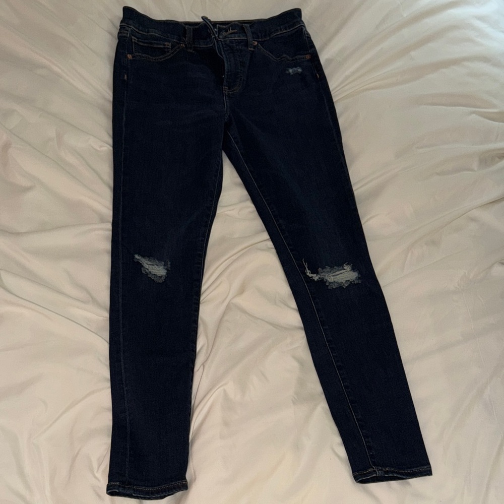 Express Women's Dark Blue Distressed Skinny Jeans
